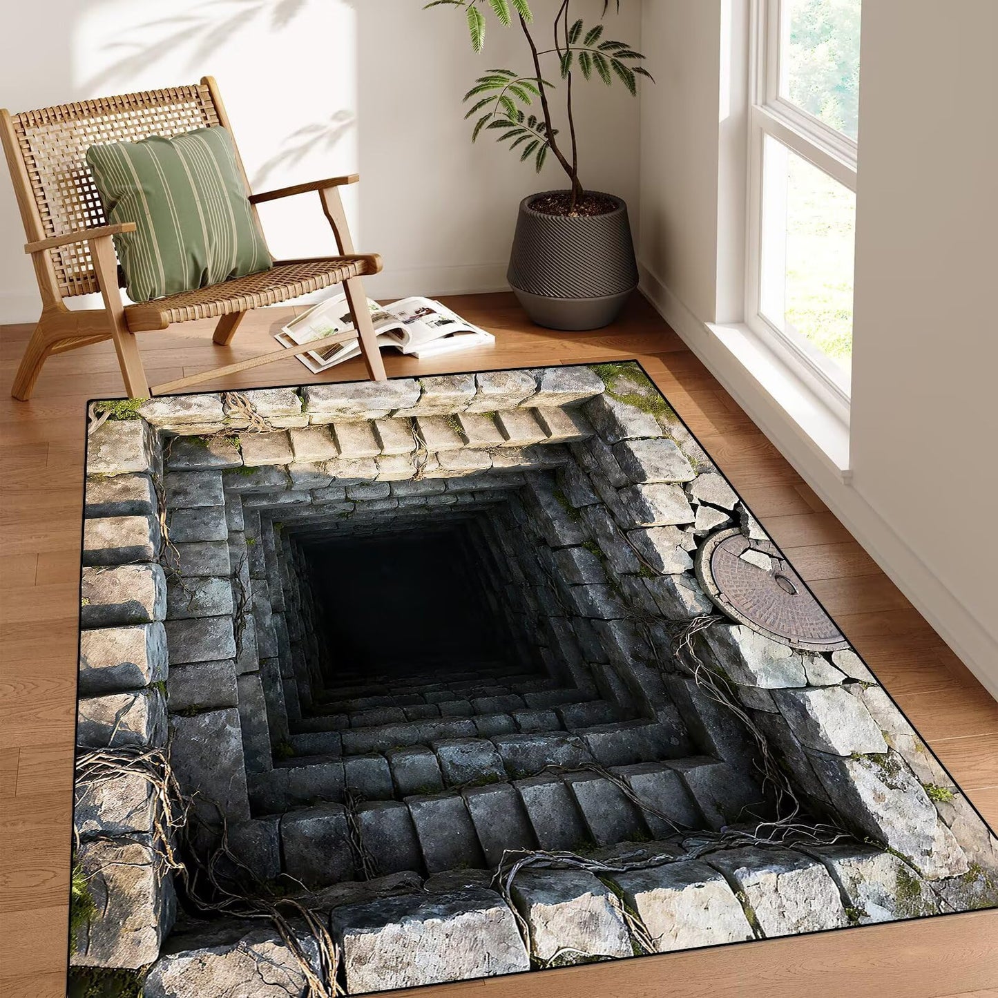 DJNEAR 2' x 3' 3D Optical Illusion Area Rug for Kids Boys Teens Bedroom Living Room Vortex Trippy Carpet Brick Bottomless Hole Floor Mat Pad Doormat Home Decor