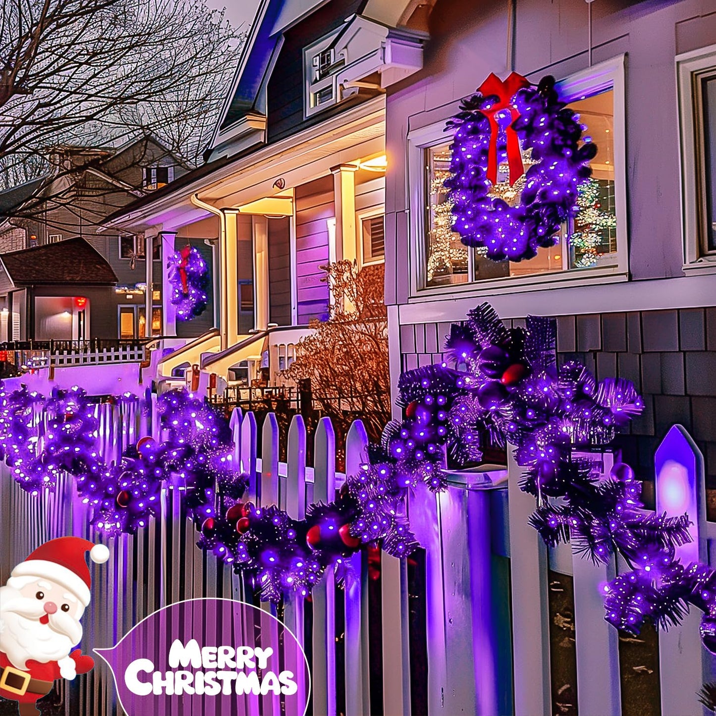 JMEXSUSS 4 Pack Purple Solar String Lights Outdoor Waterproof, 100 LED 33ft Purple Solar Fairy Lights, 8 Modes Copper Wire Christmas Light for Halloween Christmas Garden Yard Tree Decor