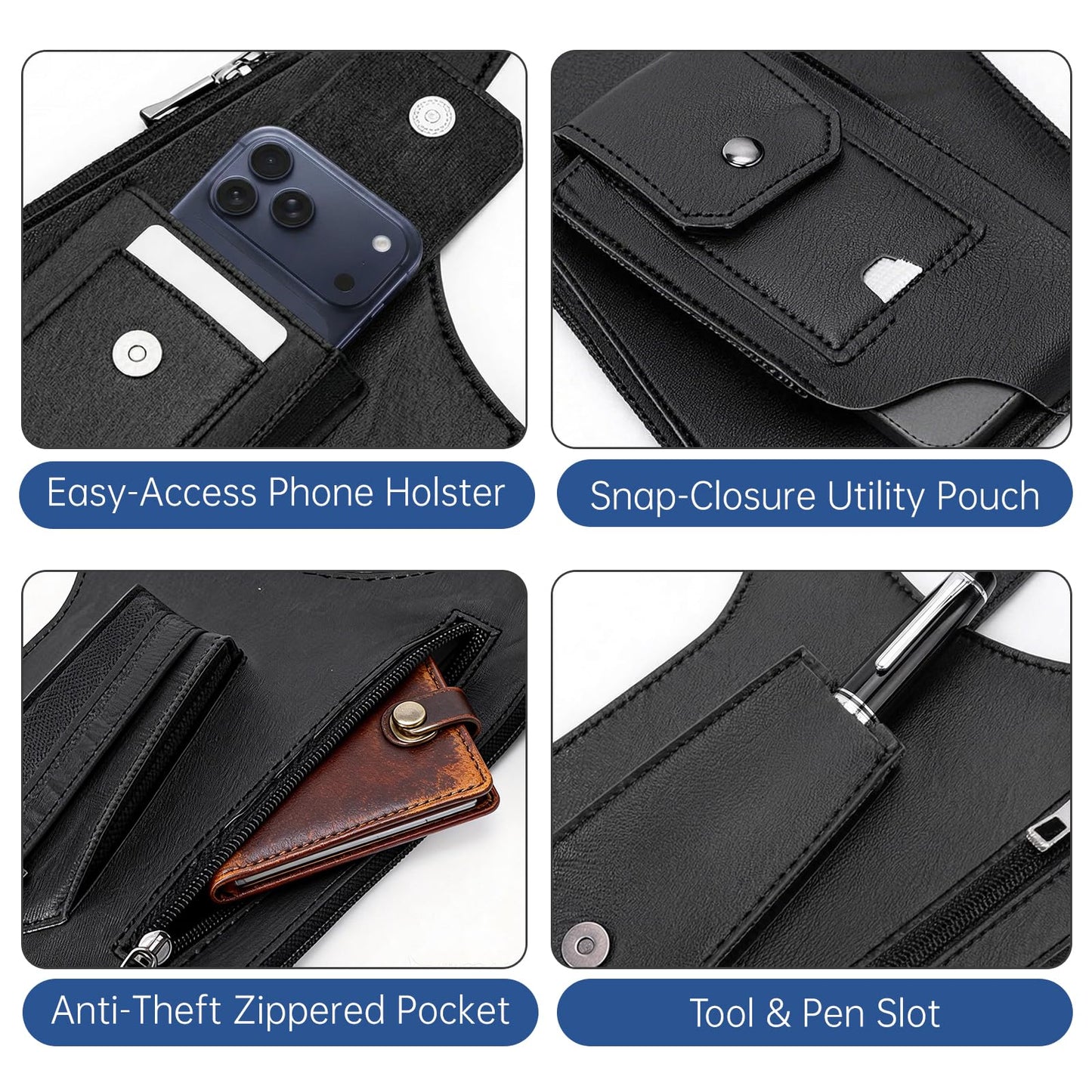 Pawbena Double Shoulder Armpit Bag for Men, Anti-Theft Underarm Shoulder Holster Bag with Adjustable Strap, Hidden Phone Wallet Pocket for Travel & Daily Commute (Black)