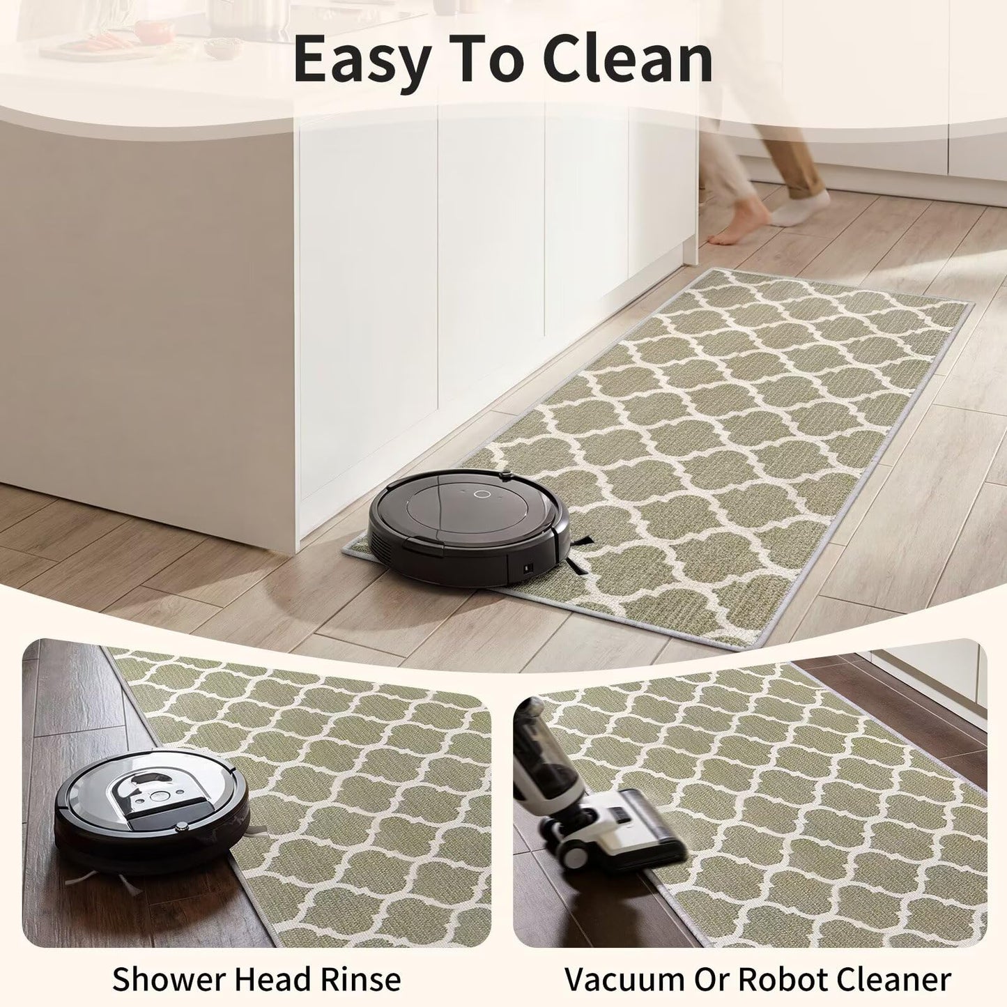 LixoTy Washable Non Slip Kitchen Rugs: Kitchen Runner Rugs Non Skid Washable Absorbent Comfort Standing Kitchen Mats with Rubber Backed, Rugs for Kitchen Floor, Sink, Laundry, Office (Kaqi 17''*47'')