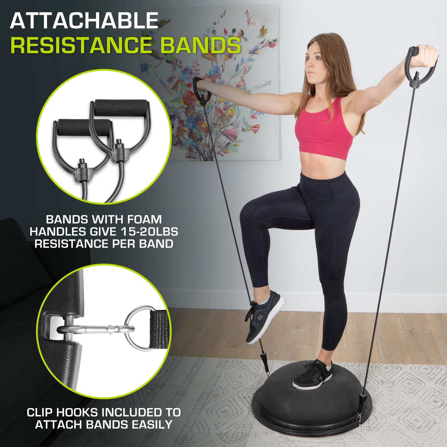 ProsourceFit Balance Trainer Stability Exercise Half Ball with Resistance Bands and Pump for Yoga Aerobics Home Gym Workout, Gray