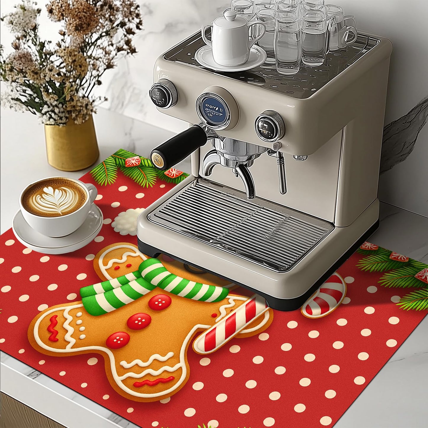 HOMETITUTE Stove Top Covers for Electric Glass Stove 28x20 Inch Gingerbread Man Christmas Cooktop Protector Heat Resistant Counter Cover Dish Drying Mat for Kitchen RV Camper