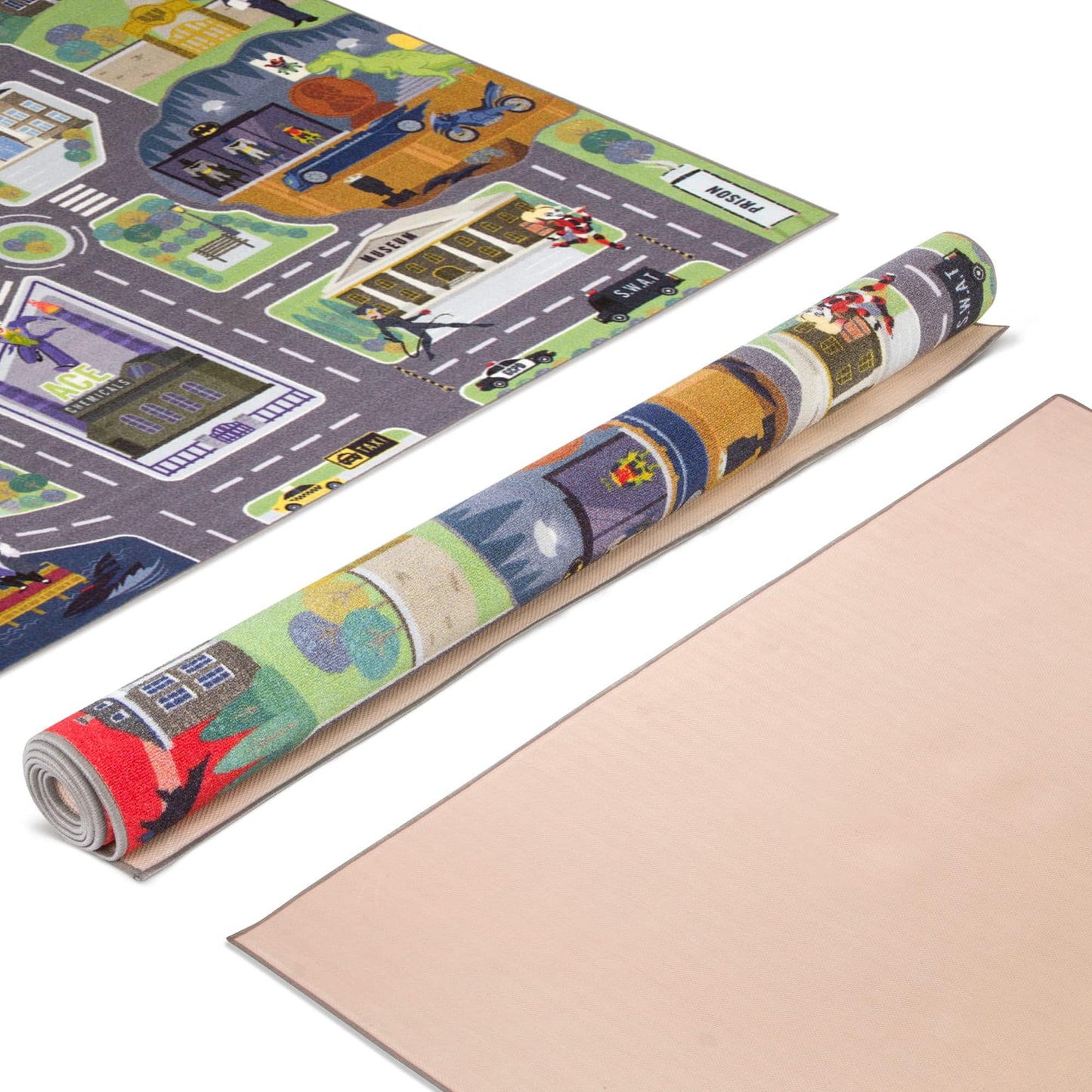 DC Comics Batman's Gotham City Adventure Road Play Rug 3x5 | Kids Interactive Toy Car Play Mat Carpet for Toddler Classroom, Playroom & Baby Nursery