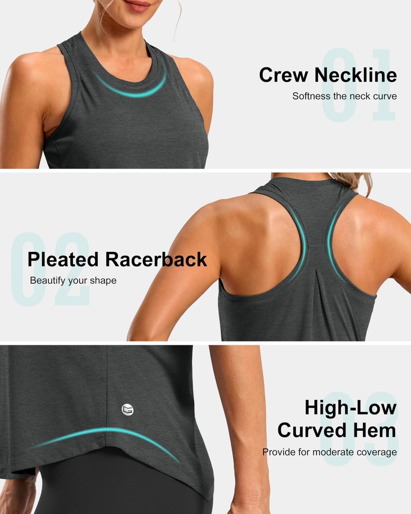 G Gradual Women's Workout Tank Tops Racerback Athletic Yoga Tops Loose Fit Sleeveless Running Gym Sports Shirts for WomenCharcoal,XL
