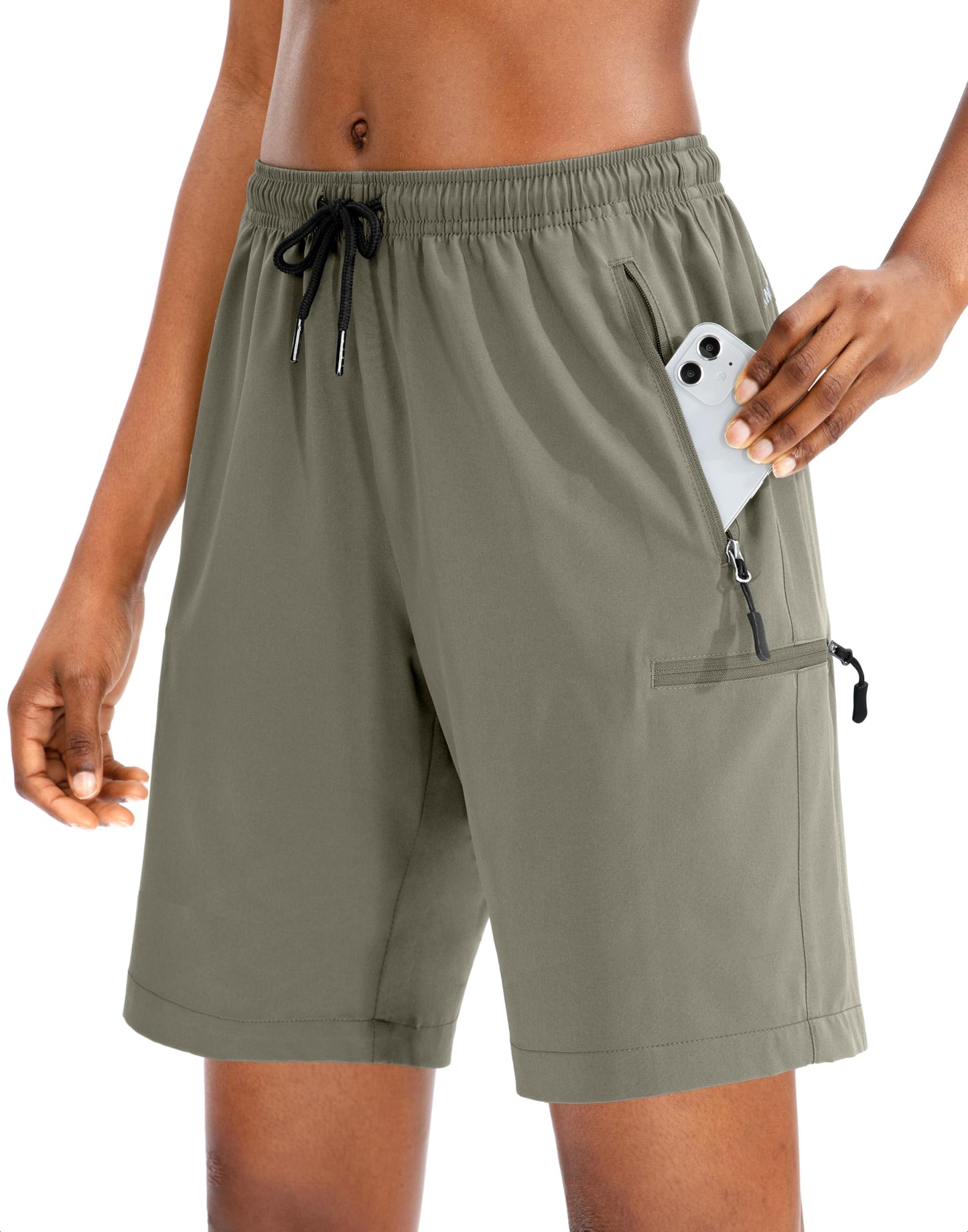 SANTINY Women's 5''/ 7''/9'' Hiking Cargo Shorts Quick Dry Lightweight Summer Shorts for Women Athletic Zipper Pockets(Grey Sage_L)