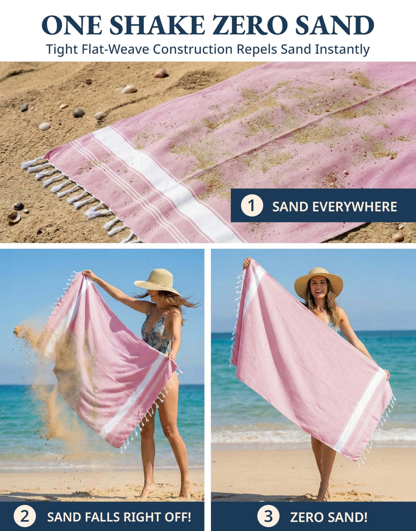 LANE LINEN Large Beach Towel, Turkish Towel, Lightweight Beach Towels for Adults, 39"x71" Oversized Pool Towels, Absorbent, Quick Dry, Durable Sand Proof Beach Towel, 39"x71" - Candy Pink