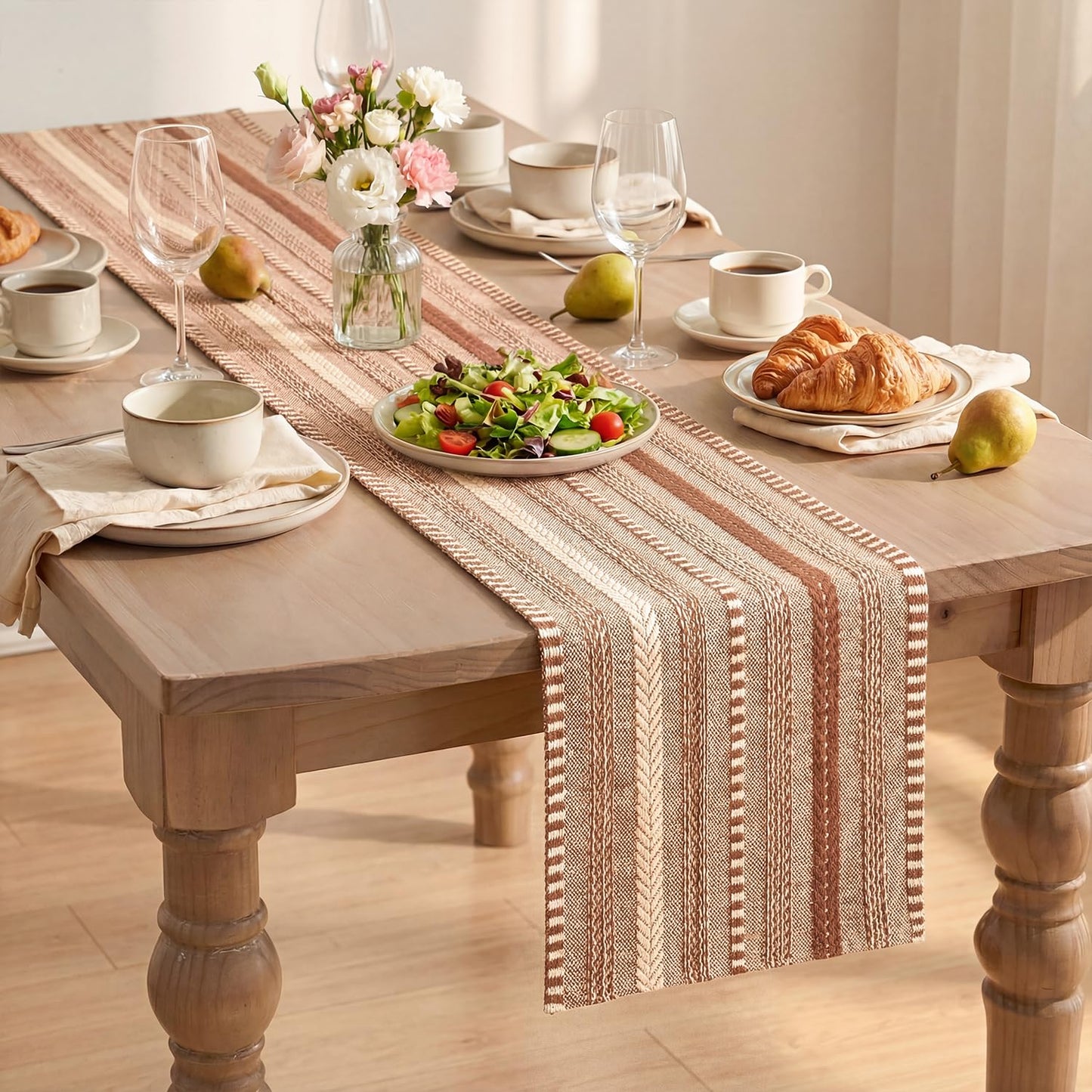 Artoid Mode Caramel Farmhouse Woven Table Runner, Seasonal Holiday Rustic Kitchen Dining Table Decoration for Home Party Decor 12x72 Inch