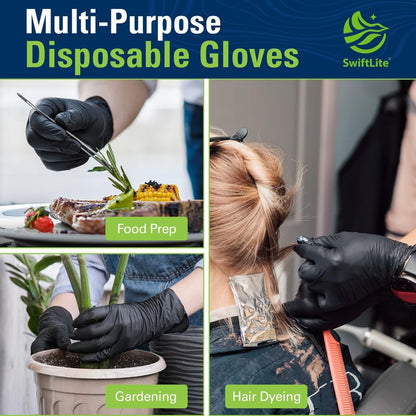 SWIFTLITE Nitrile Gloves, Disposable Black Gloves, Food Safe Rubber Gloves, Latex-Free, Powder-Free for Cooking, Cleaning, Food Prep (X-Large, 1000 Counts)
