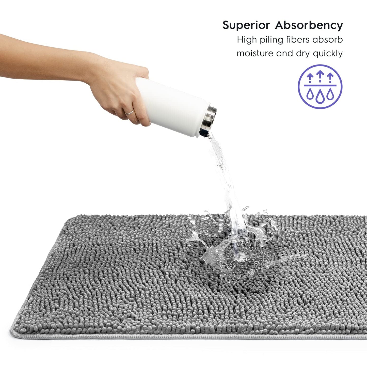 Tafts Bathroom Rugs, Extra-Thick Memory Foam Bath Mat, Ultra-Soft Chenille Microfiber, Highly Absorbent, Machine Washable, Shaggy Bath Mats for Bathroom, Non-Slip (21"x32") Space Grey