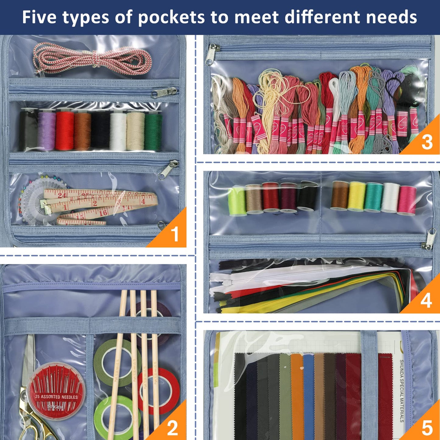 FINPAC Sewing and Craft Supplies Storage Tote, Large Capacity Travel Packing Organizer Bag with Clear Pockets and Handle for Knitting, Crochet, Art, Sewing Accessories (Blooming Hibiscus)