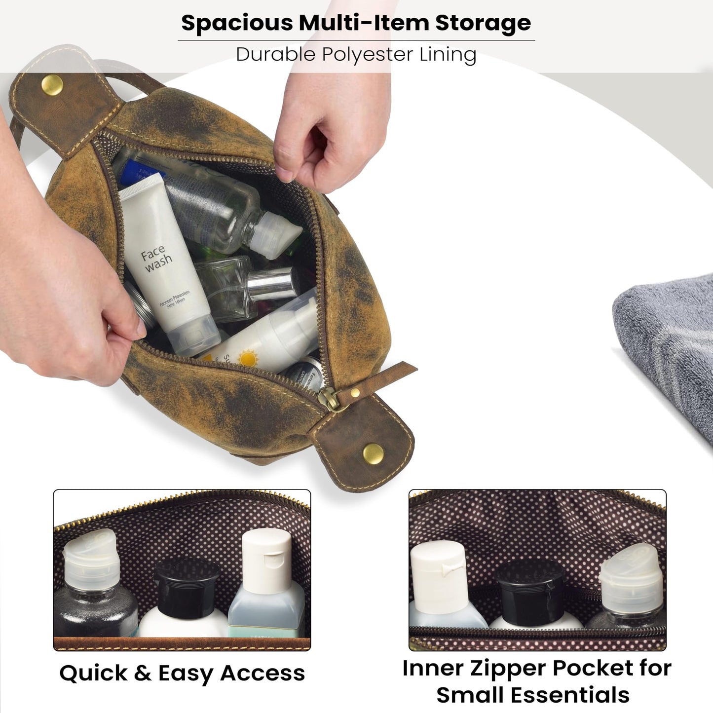 LEATHER VILLAGE Genuine Leather Dopp Kit for Men & Women with Waterproof Lining – Distressed Travel Toiletry Bag, Shaving & Bathroom Essentials Organizer - Distressed Brown