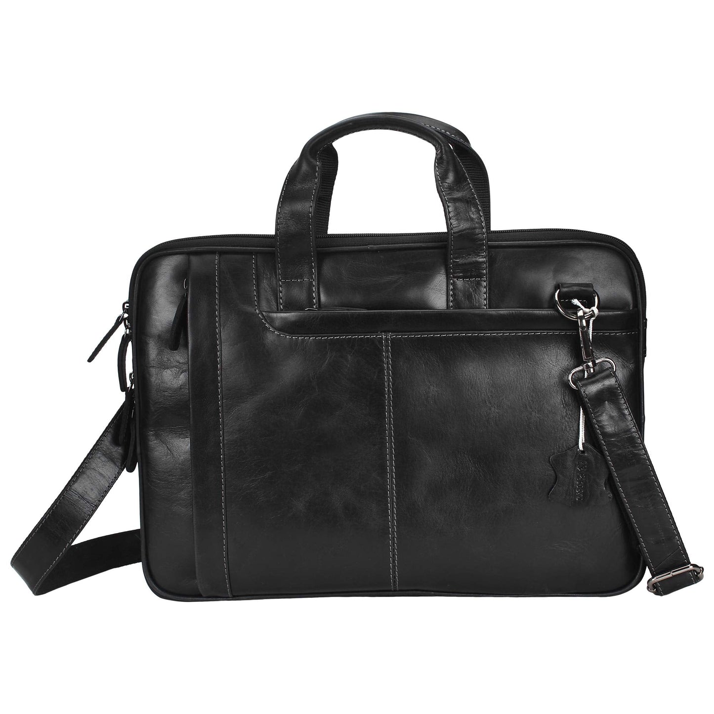 Pitaara Genuine Leather Messenger Laptop Bag For Men And Women, Black Briefcase, Fits Laptop Size 16", Unisex