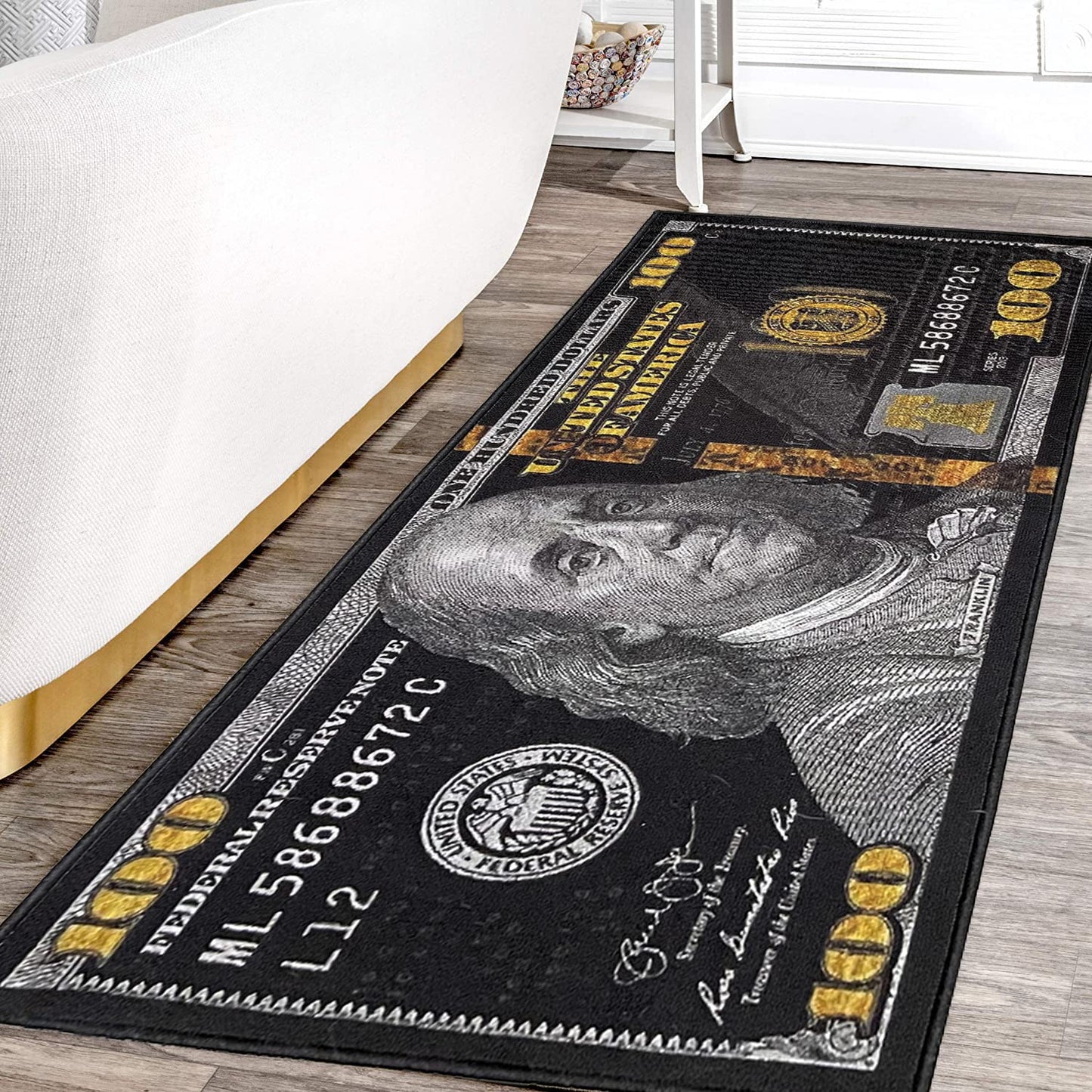 HUAHOO Black Money Rugs 100 Dollar Bill Cool Area Rug Door Mat Runner for Living Room Bedroom Indoor Outdoor Rug (31.5" x 78.7")