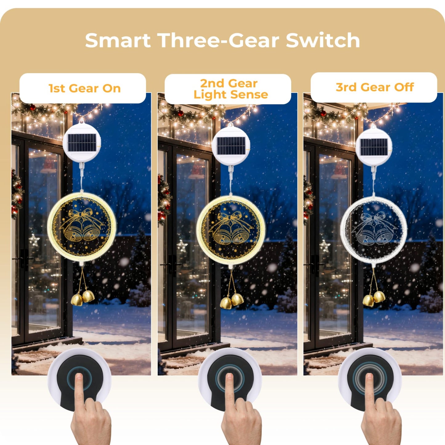 Nautairs Solar Hanging Lights - Outdoor Indoor Christmas Decorations for Window, Garden, Patio, Porch,Holiday Home Decor, (Jingle Bell)