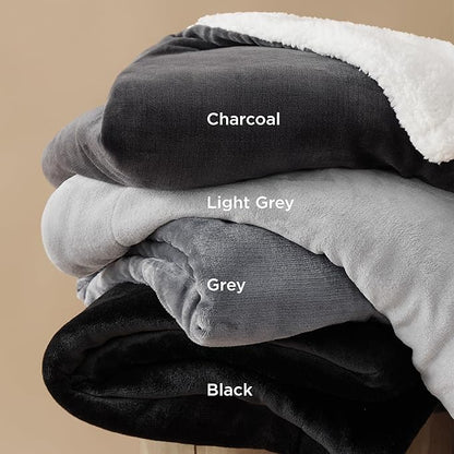 Bedsure GentleSoft Sherpa Fleece Throw Blanket for Couch - Thick and Warm Throw for Men, Soft Fuzzy Plush Car Blanket for Winter, Charcoal, 50x60 Inches
