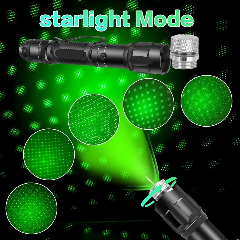 FUIIKEEM Long Range Green Laser Pointer - High Power Flashlight with Laser Pointer - Rechargeable, Star Cap for Astronomy, Construction, Outdoor Adventures