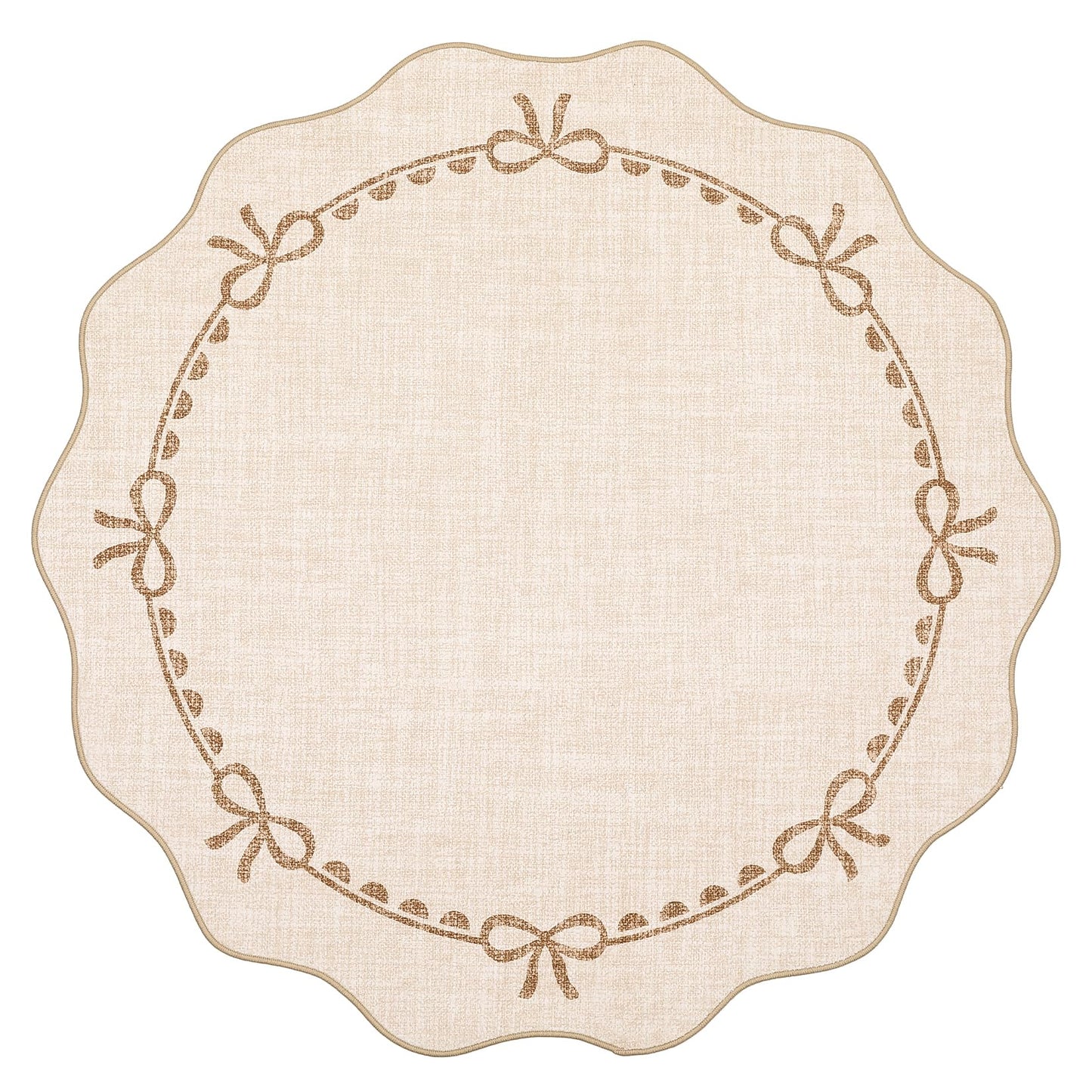 GarveeHome Scalloped Bow Rug for Living Room, 4ft Round Rugs Washable Solid Beige Rug for Dorm Soft Low Pile Non Slip Scalloped Rugs for Nursery Bedroom Decor Kids Room Playroom