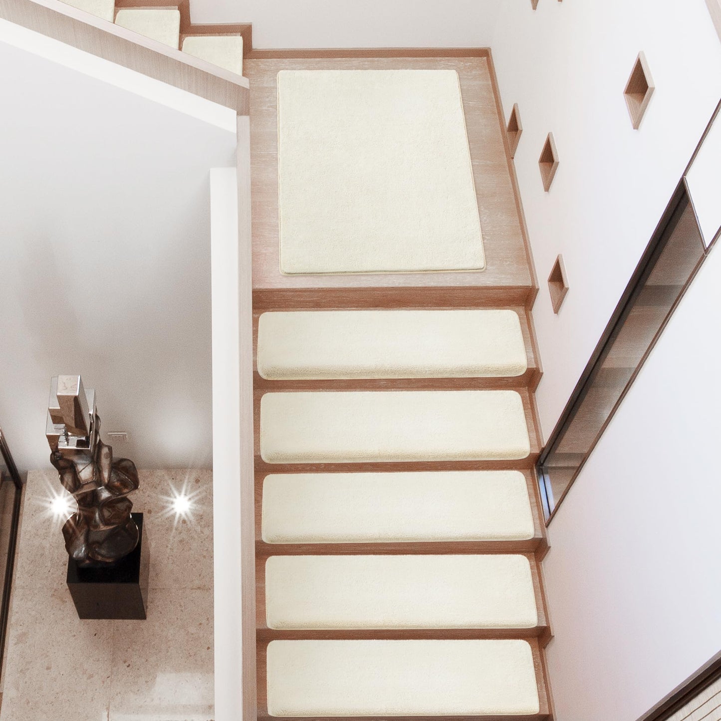 PURE ERA Carpet Stair Treads Ultra Plush 9.5" X 30"Soft Bullnose Indoor Stair Protectors Pet-Friendly Non-Slip Skid Resistant Tape Free Washable Reusable(2 Pieces,White)