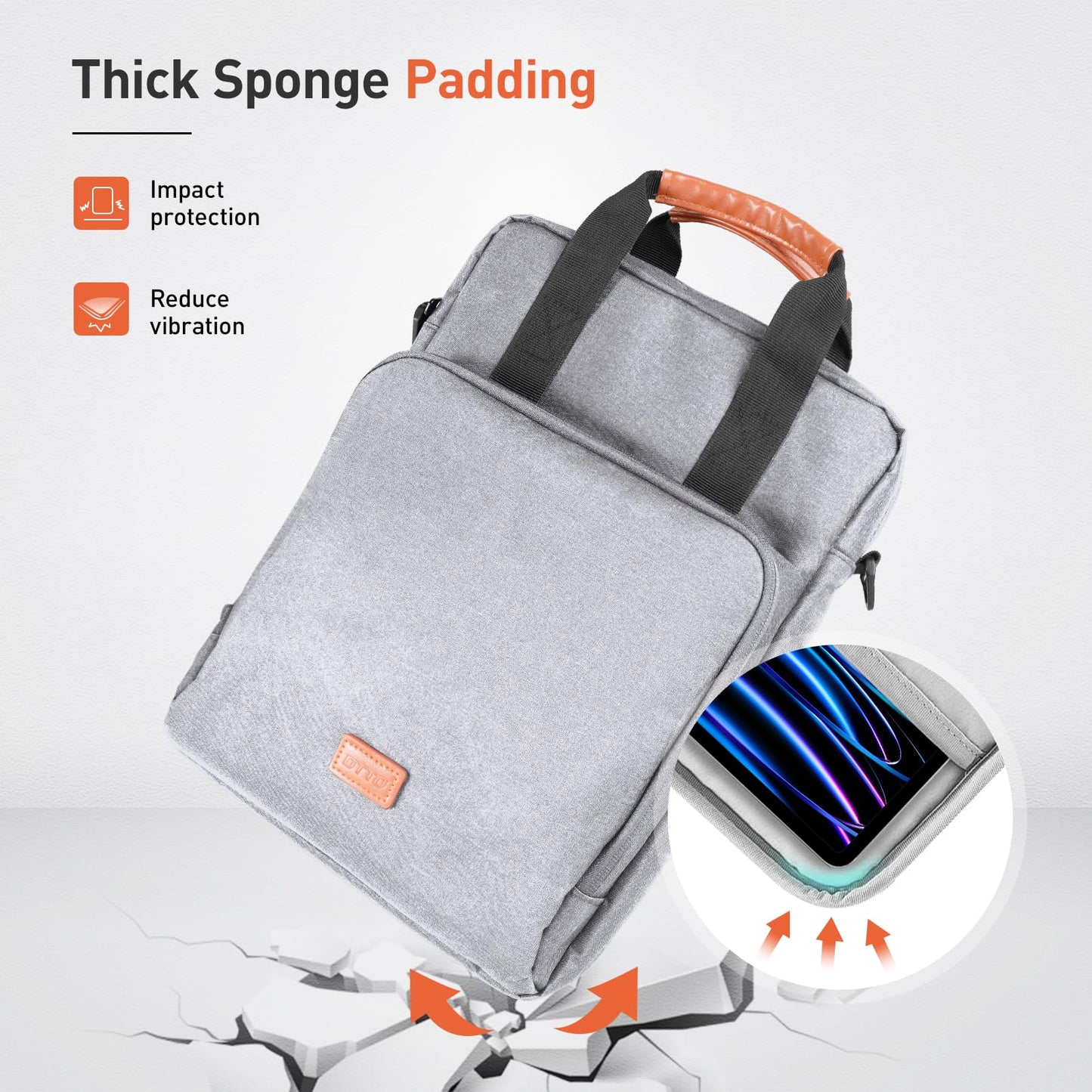 DTTO 13-12.9 Inch Sleeve Bag with Shoulder Strap, Double Handle Carrying Case Fits MacBook Neo, iPad Air 13-inch/iPad Pro 13-inch, iPad Pro 12.9-inch M2&M1 (2022-2018), Gray