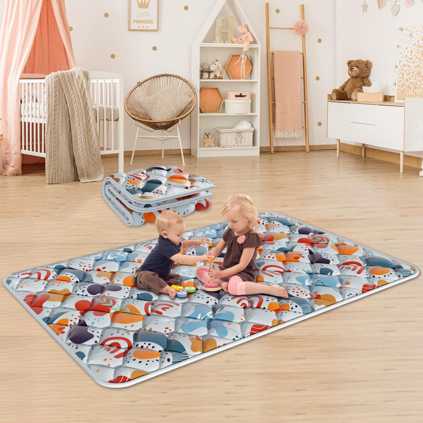 Fshibila 74" × 50“ Baby Play Mat for Playpen, Baby Playmat for Floor, Thick Ultra Soft Play Mat for Babies and Toddlers Infants Playing or Crawling, Grey