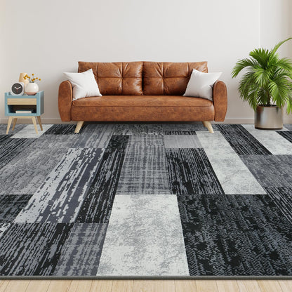 Large Area Rugs,Modern Geometric Patchwork Floor Decor for Bedroom Aesthetic Carpet, Rockwood Collection, Indoor Rugs for Living Room, Dining Room, Nursery, Office, Machine Washable Rug,5x8 Ft Grey