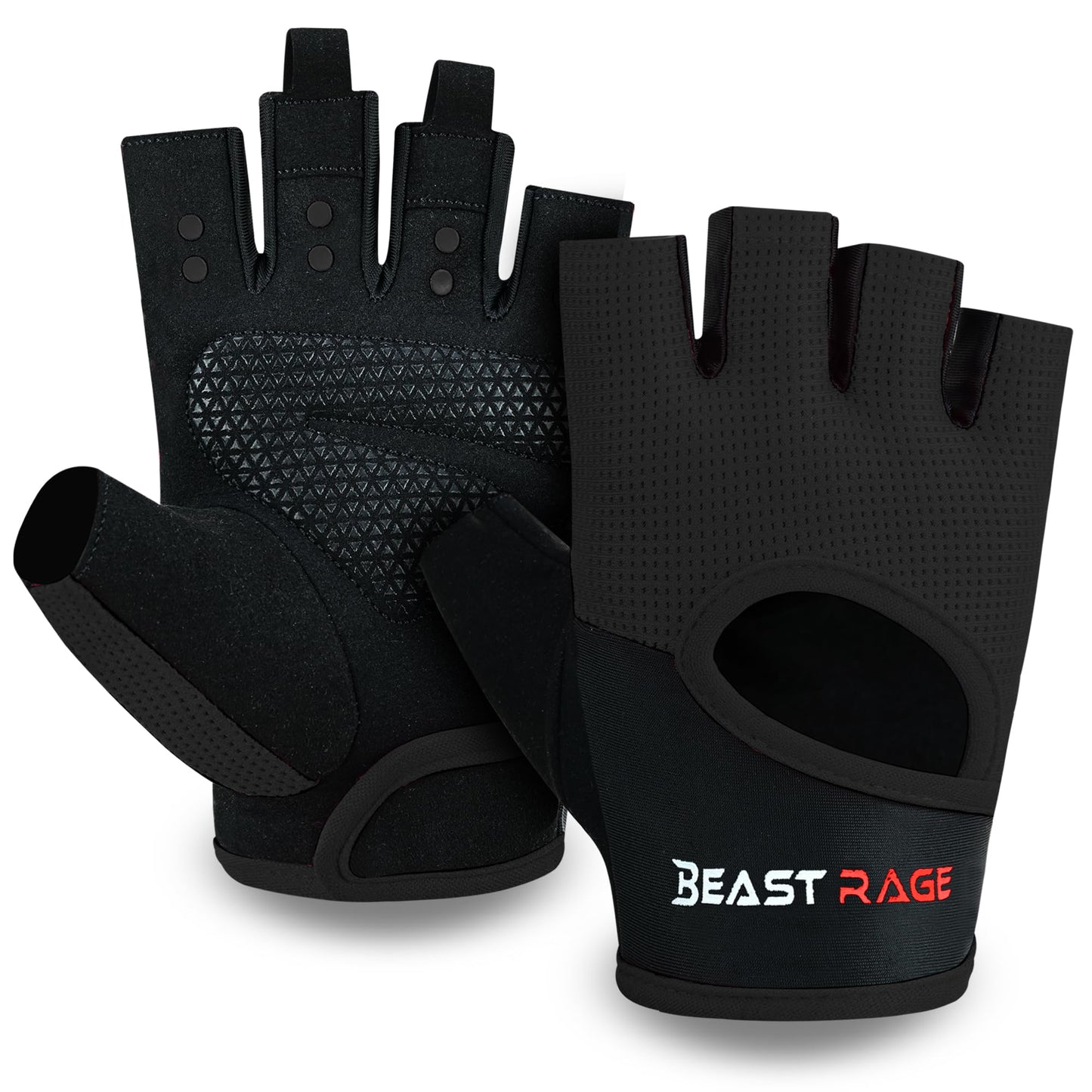 BEAST RAGE Workout Gloves for Men Gym Gloves for Weightlifting Women Fingerless with Palm Protection Padding, Breathable and Lightweight Weight Lifting Glove Cycling Pull Up (Black, S)