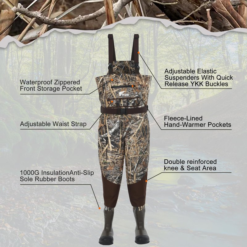 8 Fans Breathable Hunting Waders,1000G Insulation Boots with Removable Insulated Liner for Duck Hunting (Next Camo, 8-14) (Stout-10)