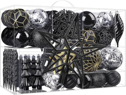 SHareconn 100pcs Christmas Tree Decorations Ornaments Set, Shatterproof Plastic Baubles Decorative Balls for Xmas Tree Decor Holiday Wedding Party, Black