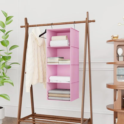 Hanging Closet Organizer, Easy Mount Foldable 4-Shelf Hanging Closet Wardrobe