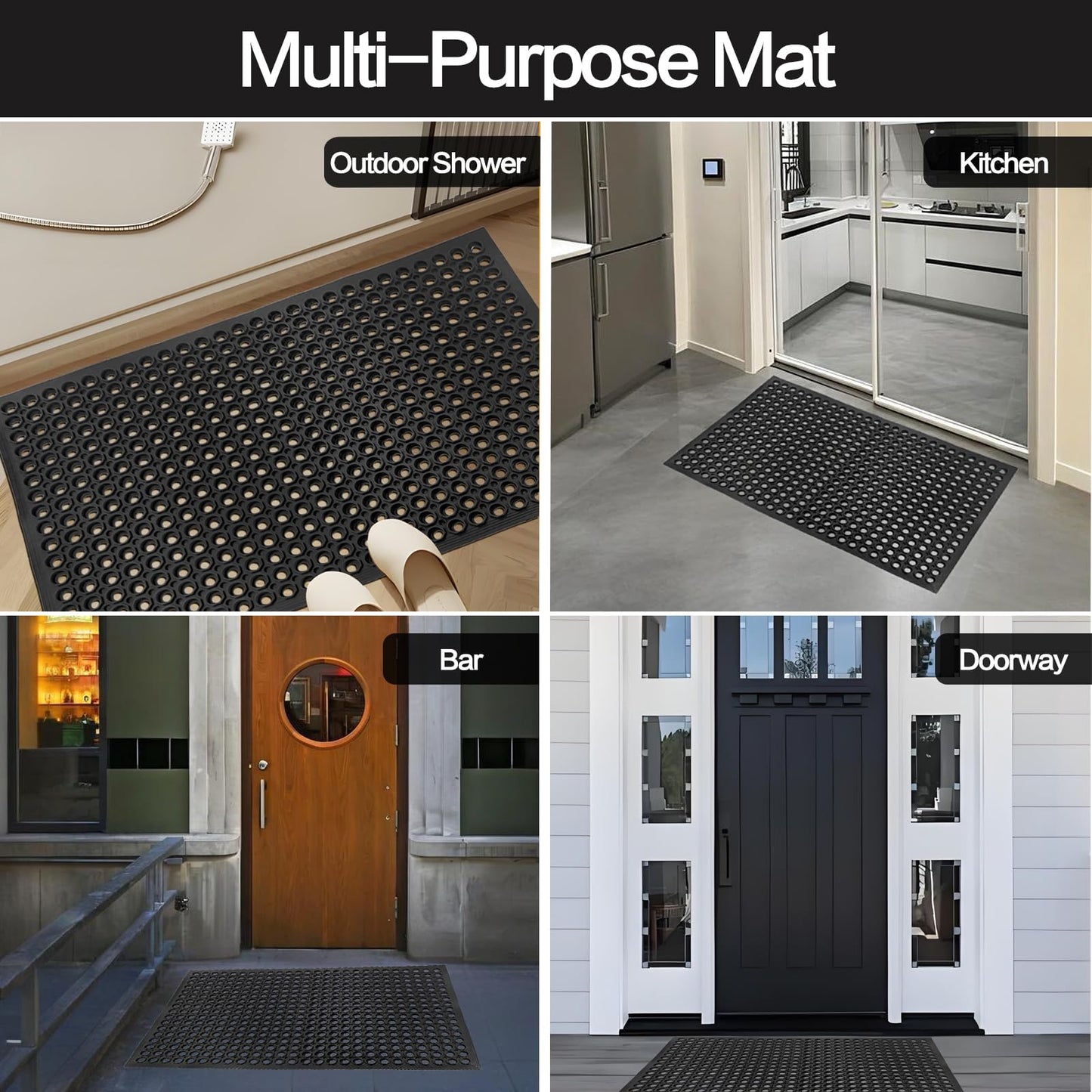 Nexboraque Anti Fatigue Rubber Floor Mats, 24 x 36 Inch Non-Slip Restaurant Mat Door Mat Drainage Mat for Indoor Outdoor Wet Area, Pool Entry, Garden - Black