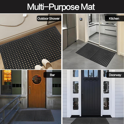 Nexboraque Anti Fatigue Rubber Floor Mats, 24 x 36 Inch Non-Slip Restaurant Mat Door Mat Drainage Mat for Indoor Outdoor Wet Area, Pool Entry, Garden - Black