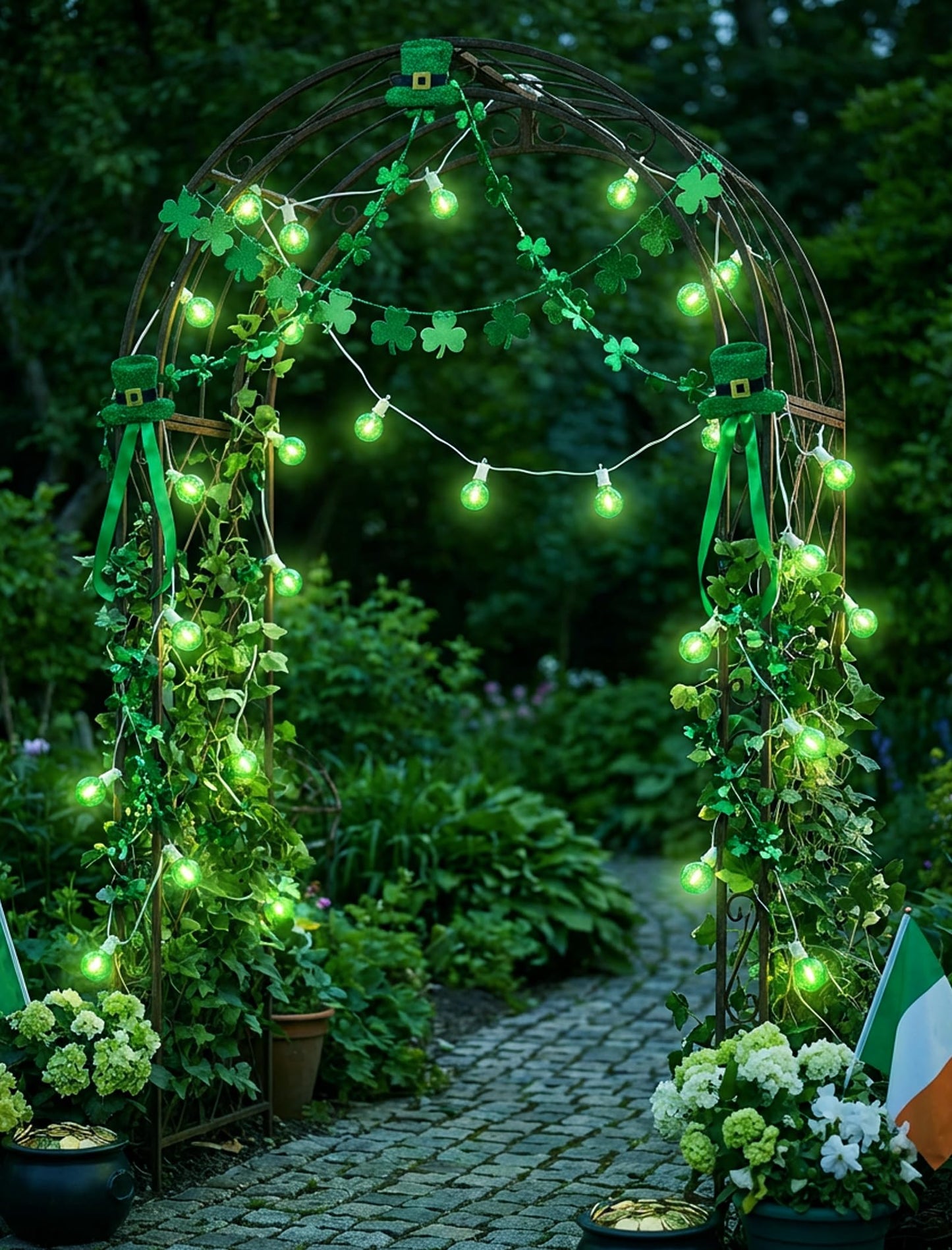 G40 LED St. Patrick's Day String Lights Outdoor, 25Ft St Patricks Decorations Lights Outdoor with Clear Green Round Bulbs, Hanging Patio Lights Shatterproof for Indoor Home Decor Party, White Wire