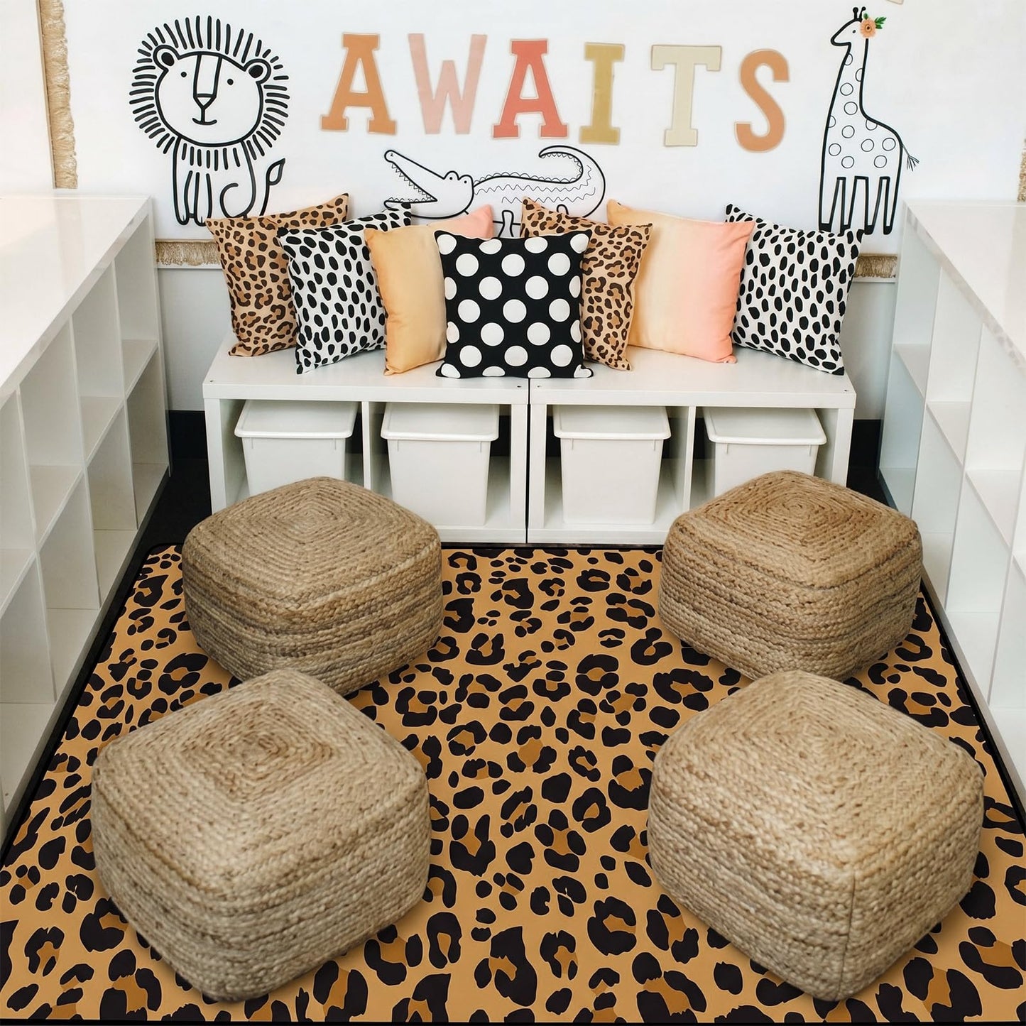 Klyyo Clyro Cheetah Classroom Carpets Leopard Playmat Rugs 5x7.6, Cheetah Pattern Area Carpet, Non-Slip Soft Plush Floor Mat for Bedroom Playroom Dining Room Laundry Room Kitchen Office Home