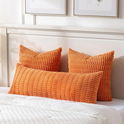 Fancy Homi Fall Orange Long Body Lumbar Decorative Throw Pillow Cover 20x54 Inch for Bed Couch Bedroom, Soft Corduroy Rectangle Solid Pillow Case 50x137 cm, Rustic Farmhouse Boho Room Decor