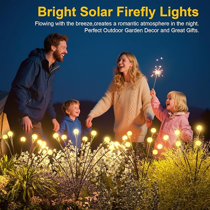Solar Lights Outdoor - Upgraded 4-Pack of 32 LEDs Solar Garden Lights,IP65 Waterproof Outdoor Decor Solar Firefly Light for Yard,Pathway Decoration,Unique Gifts for Women and Grandma