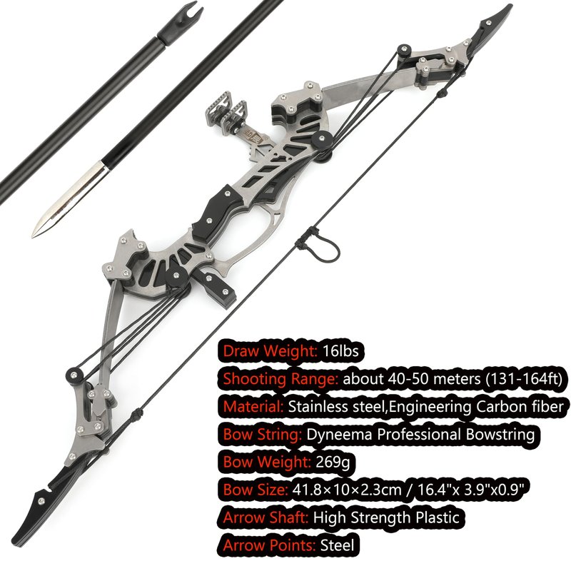 ZSHJGJR 6"/7.4"/7.9"/8.6"/8.8"/9.5"/16" Compound Bow Set Training Bow RH/LH for Archery Outdoor Sports Hunting Shooting Practice Cool Stuff Entertainment Fun Gift (16 inch Bow)