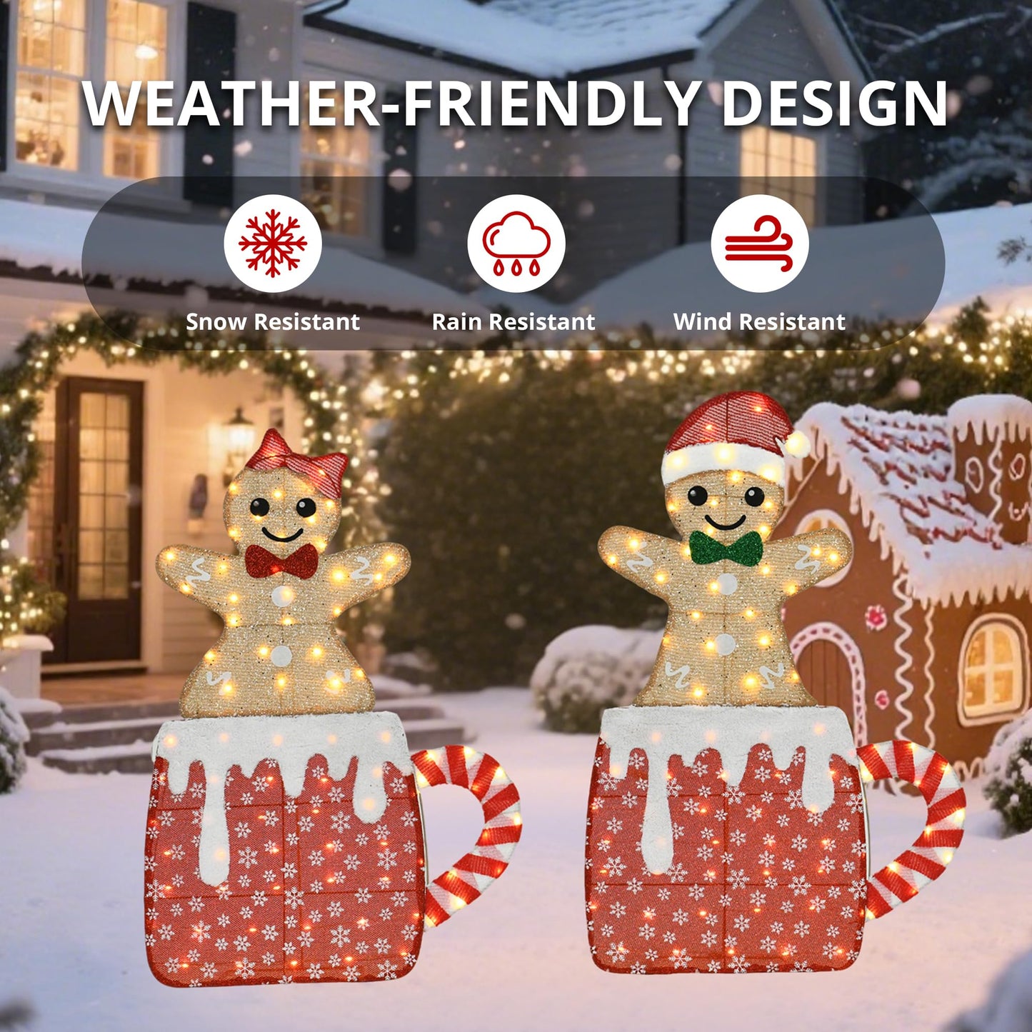 VELTENOVAIRE 42"H Lighted Christmas Yard Decoration 2pcs Light Up Gingerbread Man Couple Christmas Outdoor Decorations Sign Waterproof for Xmas Winter Holiday Garden Lawn Outside Indoor Decor Display