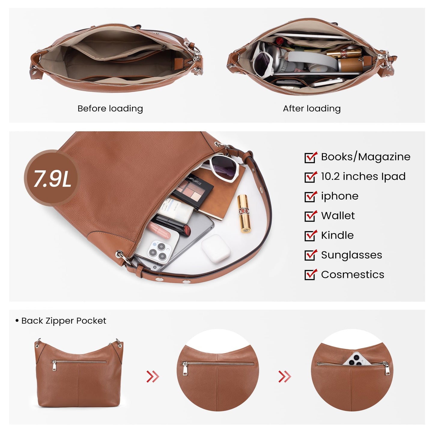 befen Genuine Leather Purse for Women, Brown Designer Hobo Bags, Trendy Slouchy Leather Handbags Soft Shoulder Purse with Tassel Womens Shoulder and Handbas for Travel & Everyday