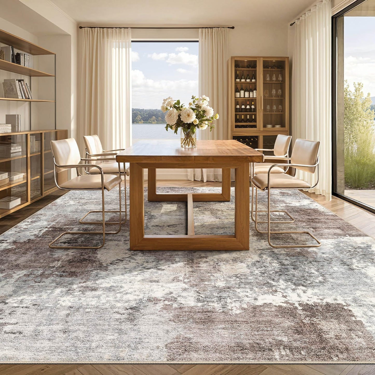 Tortania Washable 6x9 Area Rug for Living Room: Modern Abstract Neutral Large Soft Thin Rugs - Non Slip Indoor Carpet for Bedroom Dining Room Office Nursery Home Floor Decoration - Gray Brown