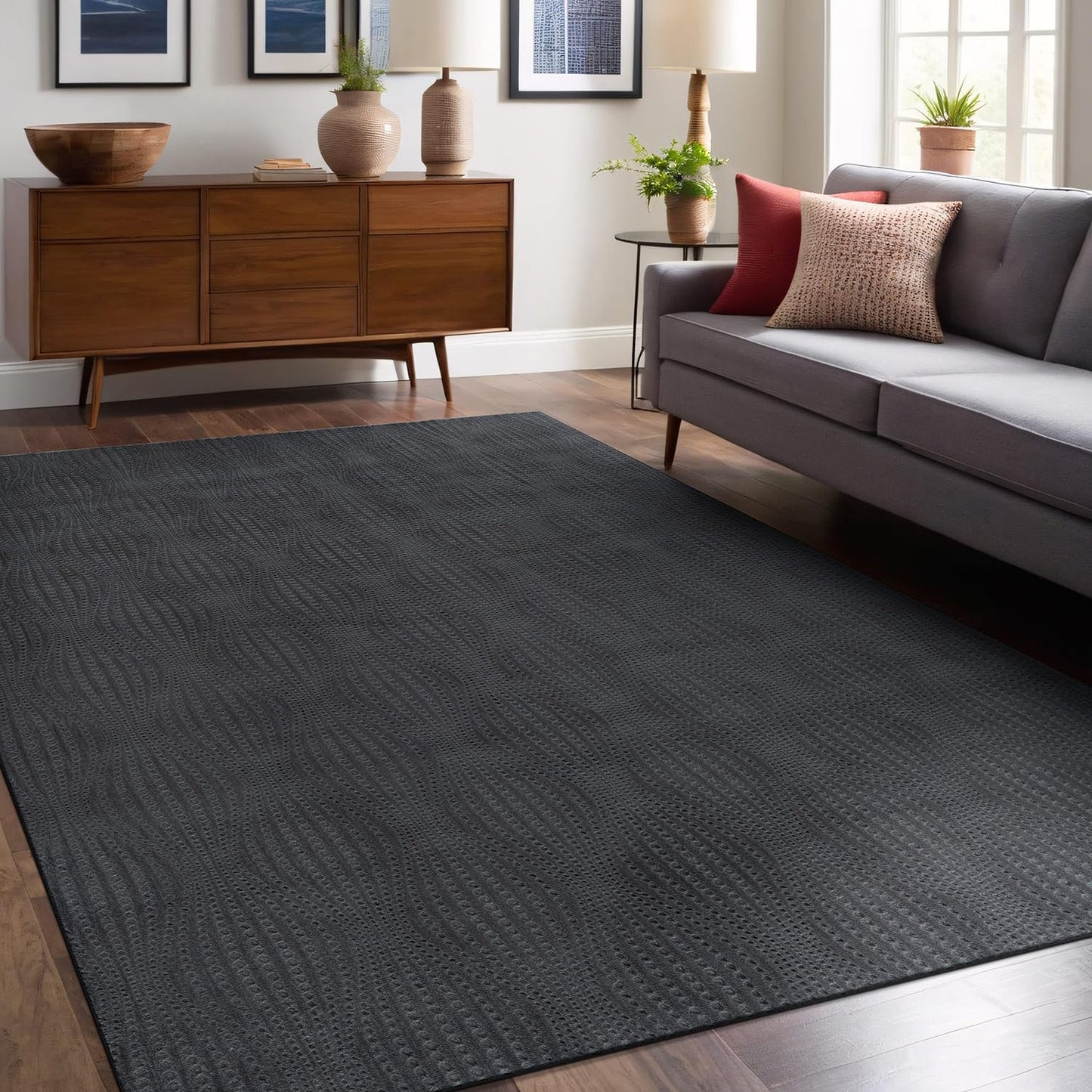 Luul Home Modern Dark Gray Non Slip Rug Solid 5x7 Non Skid Soft Rubber Back Area Rugs for Living Room Kitchen Bedroom Bathroom Dining Room Easy Cleaning Stain Resistant Non Shedding Carpet 5 x 7