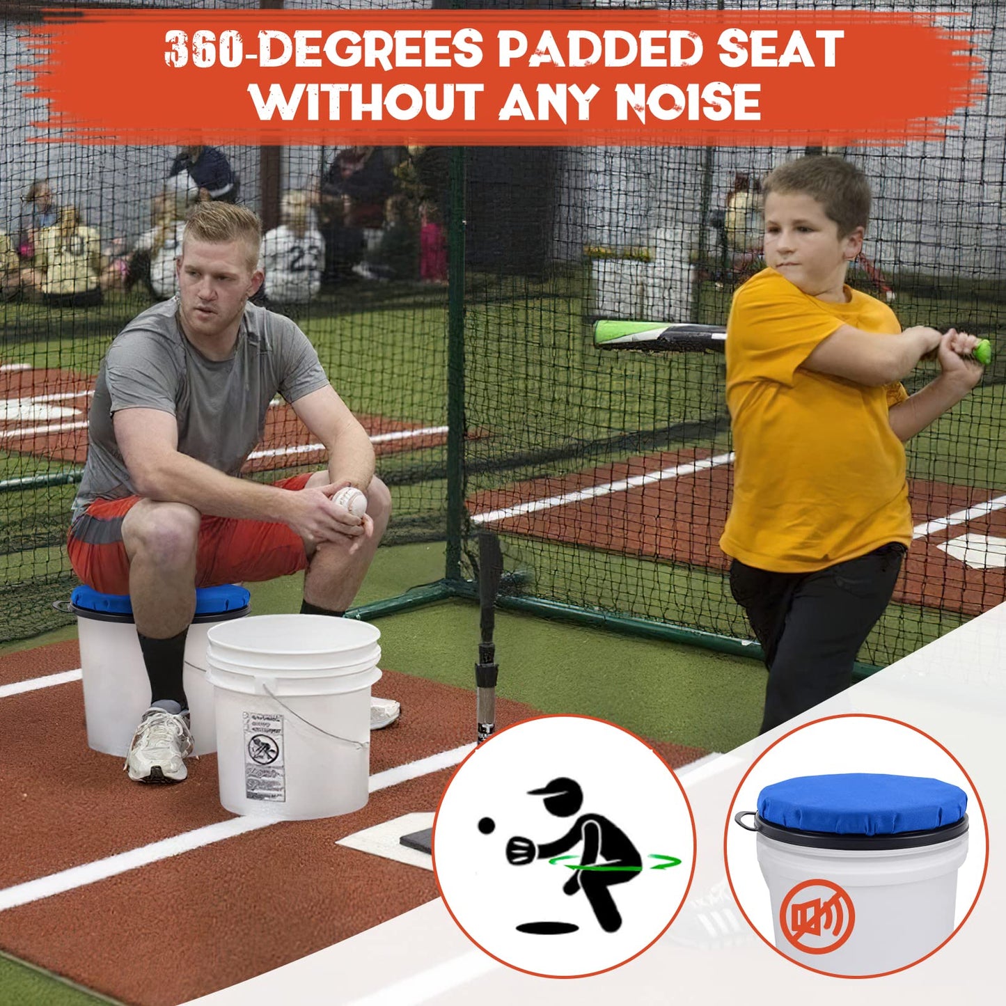 WarBull 5 Gallon Bucket Seat, 360-Degree Swivel Bucket Cushion, Padded Bucket Lid, for Baseball, Softball, Fishing and Hunting, Quiet, Comfortable, Waterproof, Blue