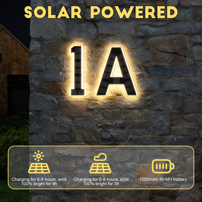 2026 New Solar House Numbers for Outside, Light Up Address Numbers for House, No Drill Adhesive or Screw Mount, IP65 Waterproof LED Illuminated Modern Address Sign, Dusk to Dawn (B, 9 inch)