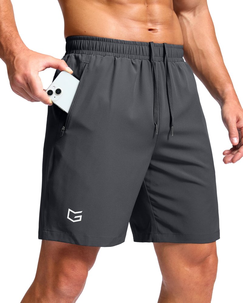 G Gradual Men's Athletic Running Shorts with Zipper Pockets Quick Dry 7"/ 5"/ 9" Workout Gym Shorts for Basketball Hiking(Dark Grey,7M)