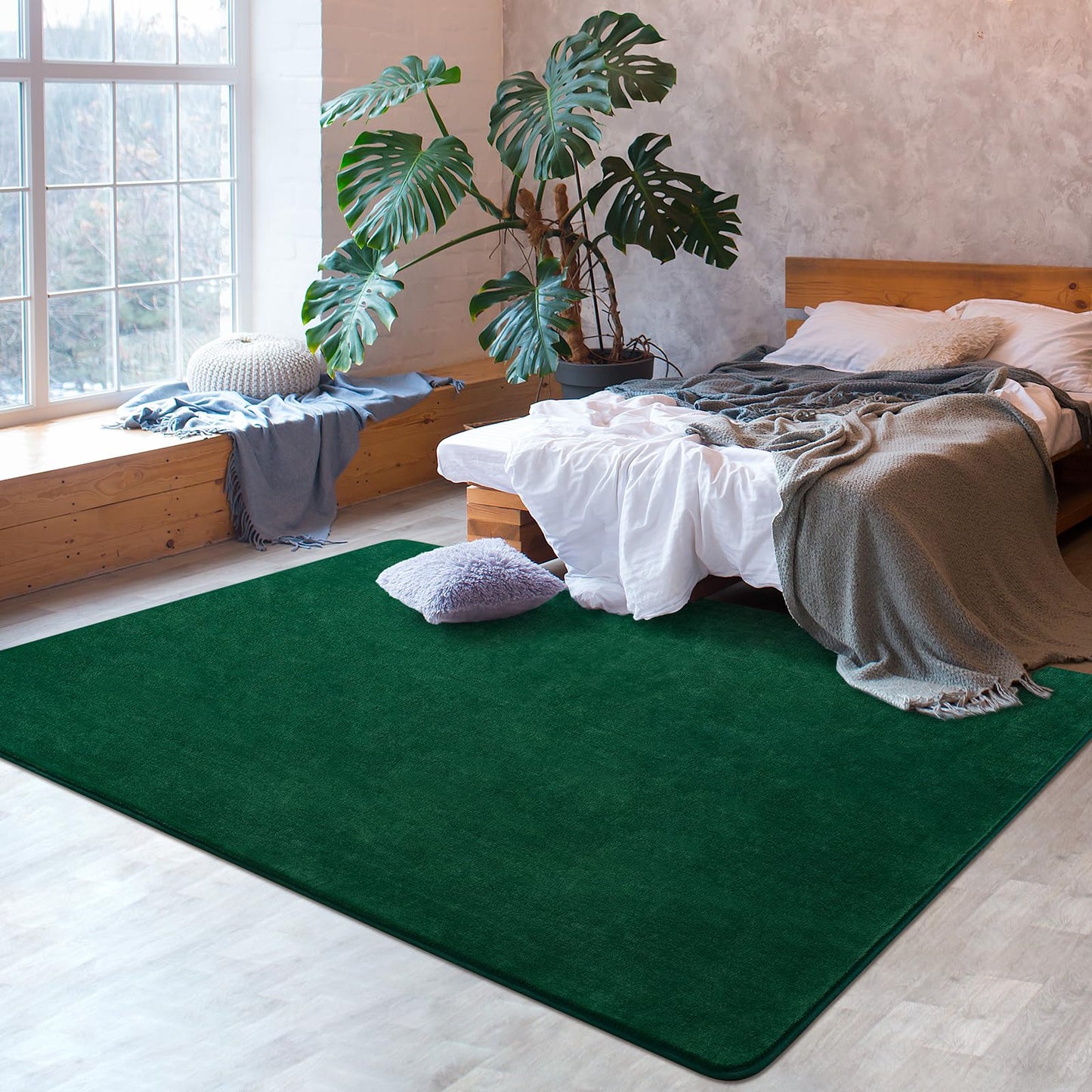 Softlife Green 4x6 Area Rug for Bedroom Living Room, Solid Non-Slip Fluffy Carpet with Soft Low Pile for Kids Boys Girls, Machine Washable Fuzzy Aethetic Rugs Home Dorm Decor