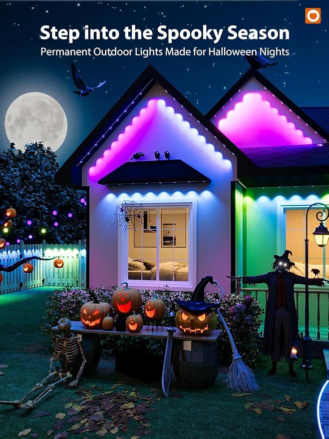 addlon 100FT Permanent Outdoor Lights, Smart RGB+IC LED Lights for House & Outdoor Decor, App & Remote Control, DIY Scene Modes, IP67 Waterproof for Christmas, Holiday, Party, Halloween Decorations
