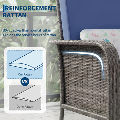 GarveeHome 2-Piece Outdoor Patio Furniture Set, All-Weather Rattan Chairs with Thick Cushions, High Back Wicker Lounge Chairs for Porch, Deck, Garden, Poolside & Backyard (Gray Rattan, Blue Cushion)