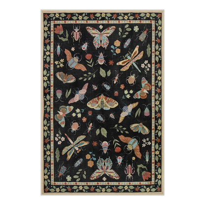 Lahome Insect Washable Rugs for Living Room, Soft Area Rug 6x9 Rug for Bedroom Ultra-Thin Non Slip Dining Room Rug, Stain Resistant Black Rug Large Carpet for Office Nursery Vionnet(6'x9',Black)