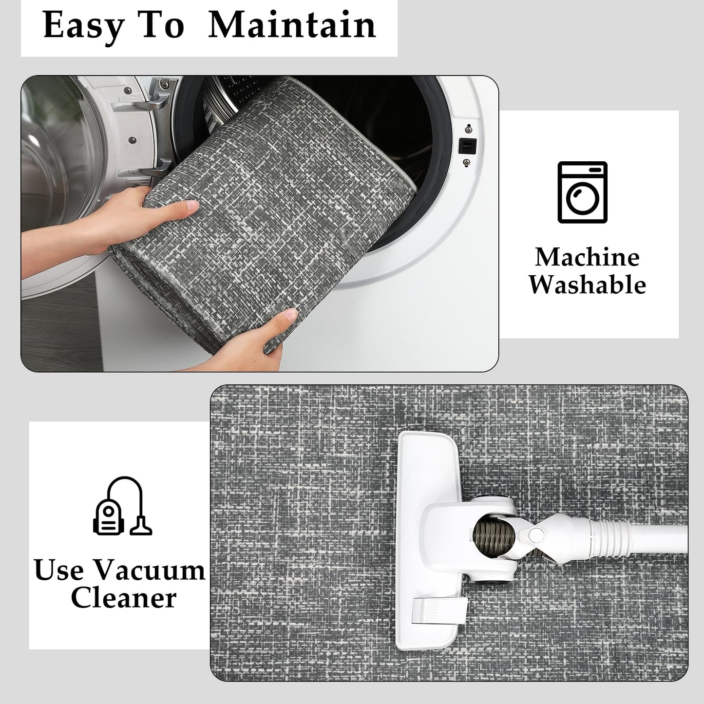 Garvee Modern 6x9 Living Room Rug Solid Color Throw Rugs with Rubber Backing Washable, Non Shedding Stain Resistant Textured Mats Low Pile Soft Neutral Carpet for Bedroom Nursery Bathroom, Grey