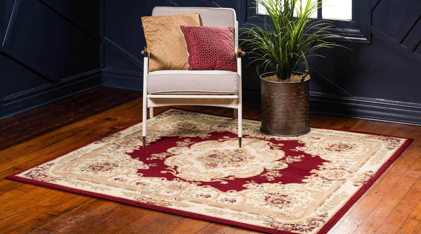 Unique Loom Versailles Collection Traditional Classic Medallion Motif Area Rug (4' 0 x 4' 0 Square, Burgundy/ Ivory)