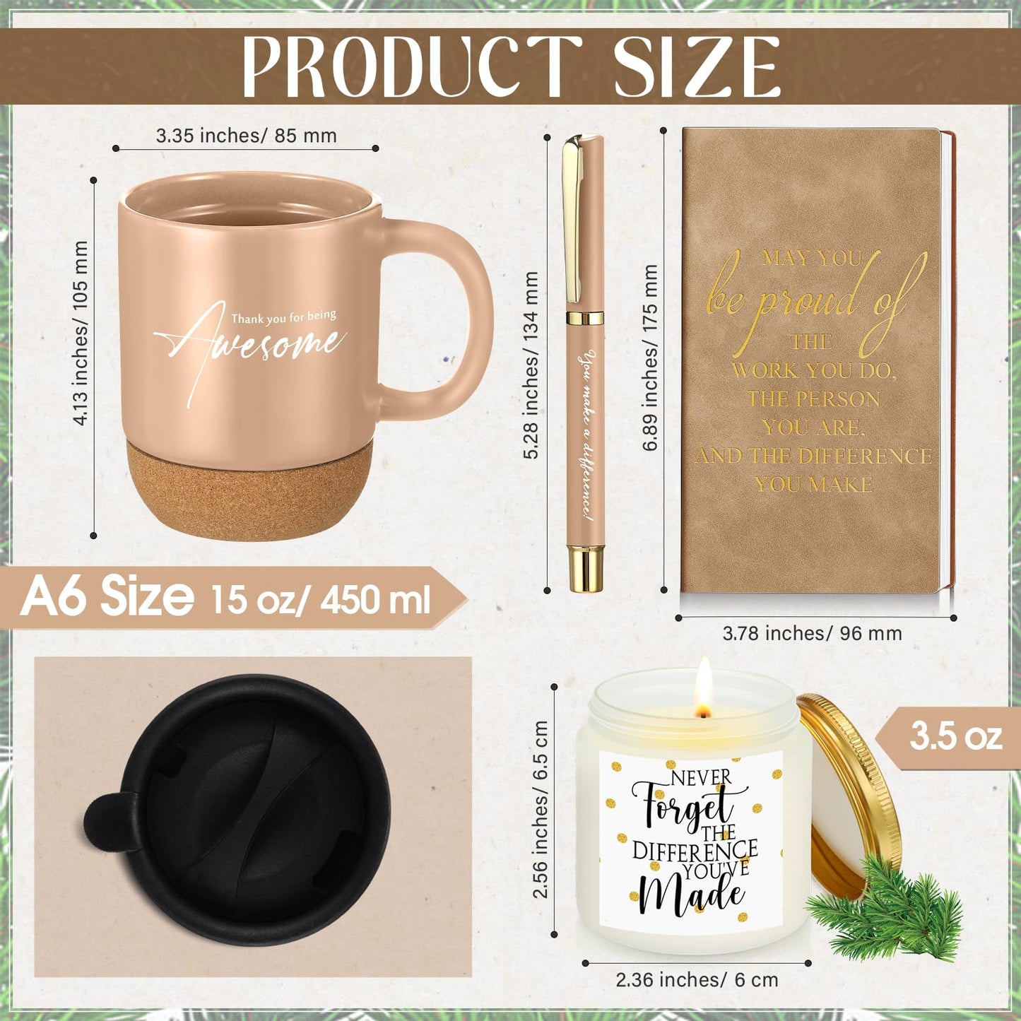 Sayglossy 4 Pcs Thank You Gifts Set for Women Men Administrative Professional Day Employee Appreciation Notebook Coffee Mug Scented Candle Ballpoint Pen for Teacher Nurse Coworker Volunteer